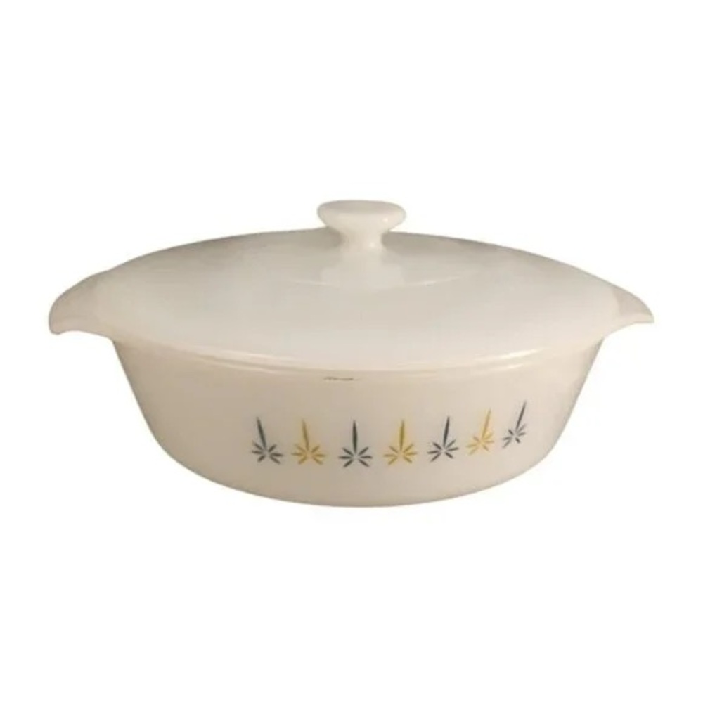 Vintage White Casserole Dish with Starburst Design